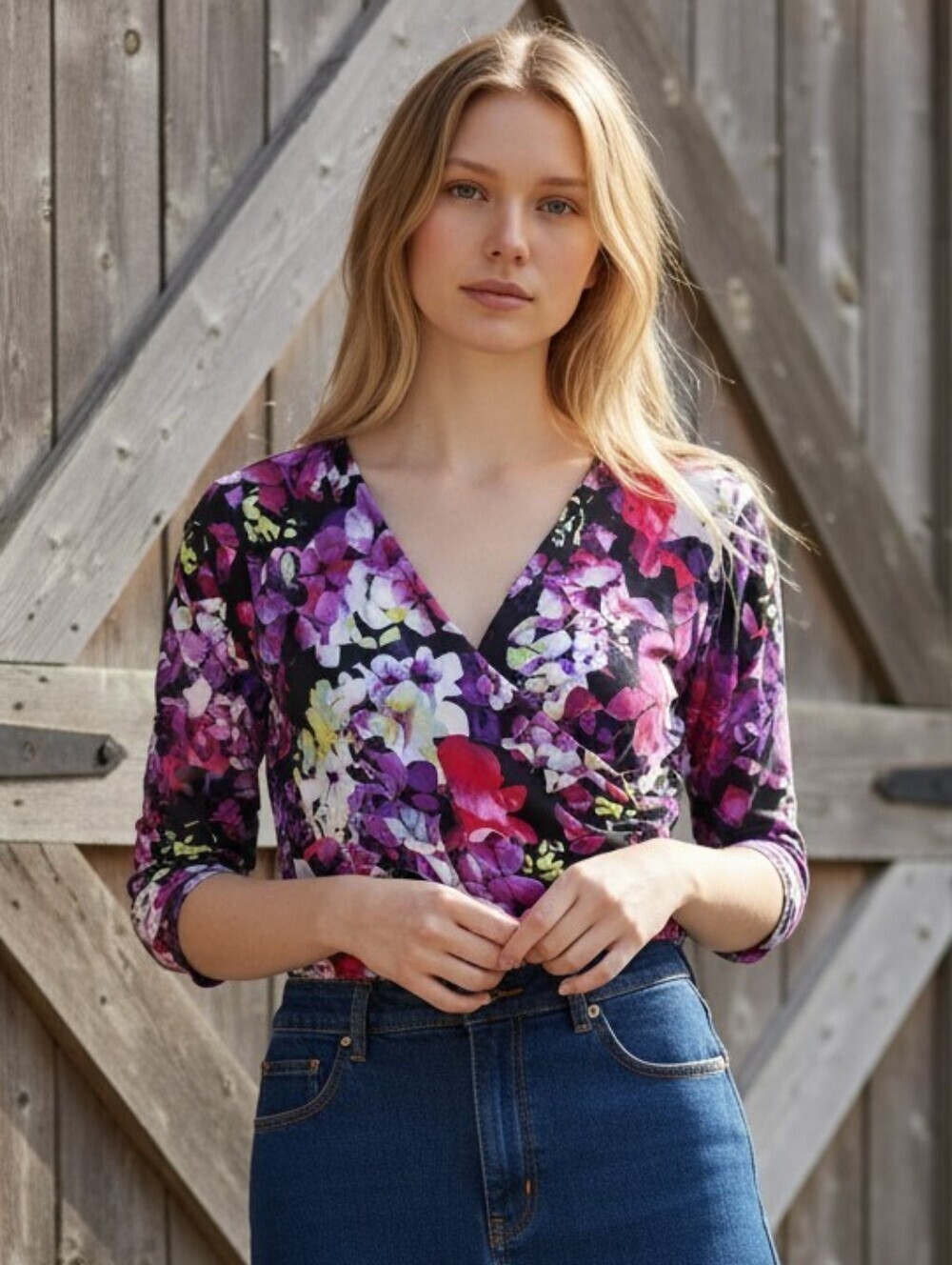 Y2K Floral Wrap Top Purple and Black
